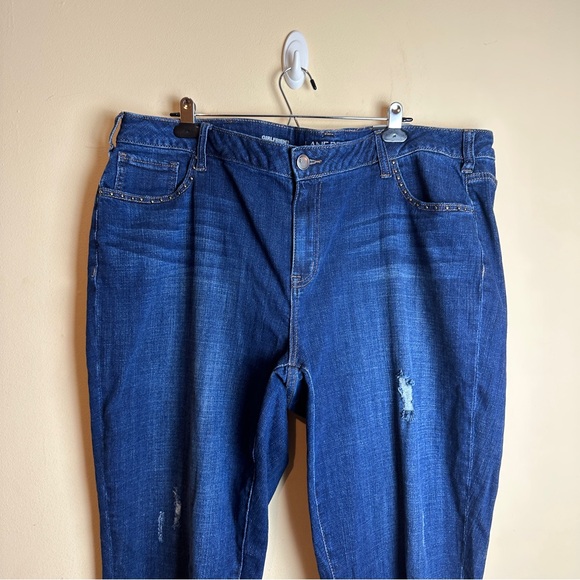 Lane Bryant NWT Girlfriend Jeans Studded Pocket Distressed Dark Wash Size 22 - Picture 3 of 15